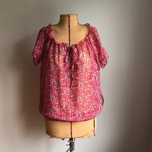 M&E Collection Med Peasant Blouse Red Chiffon